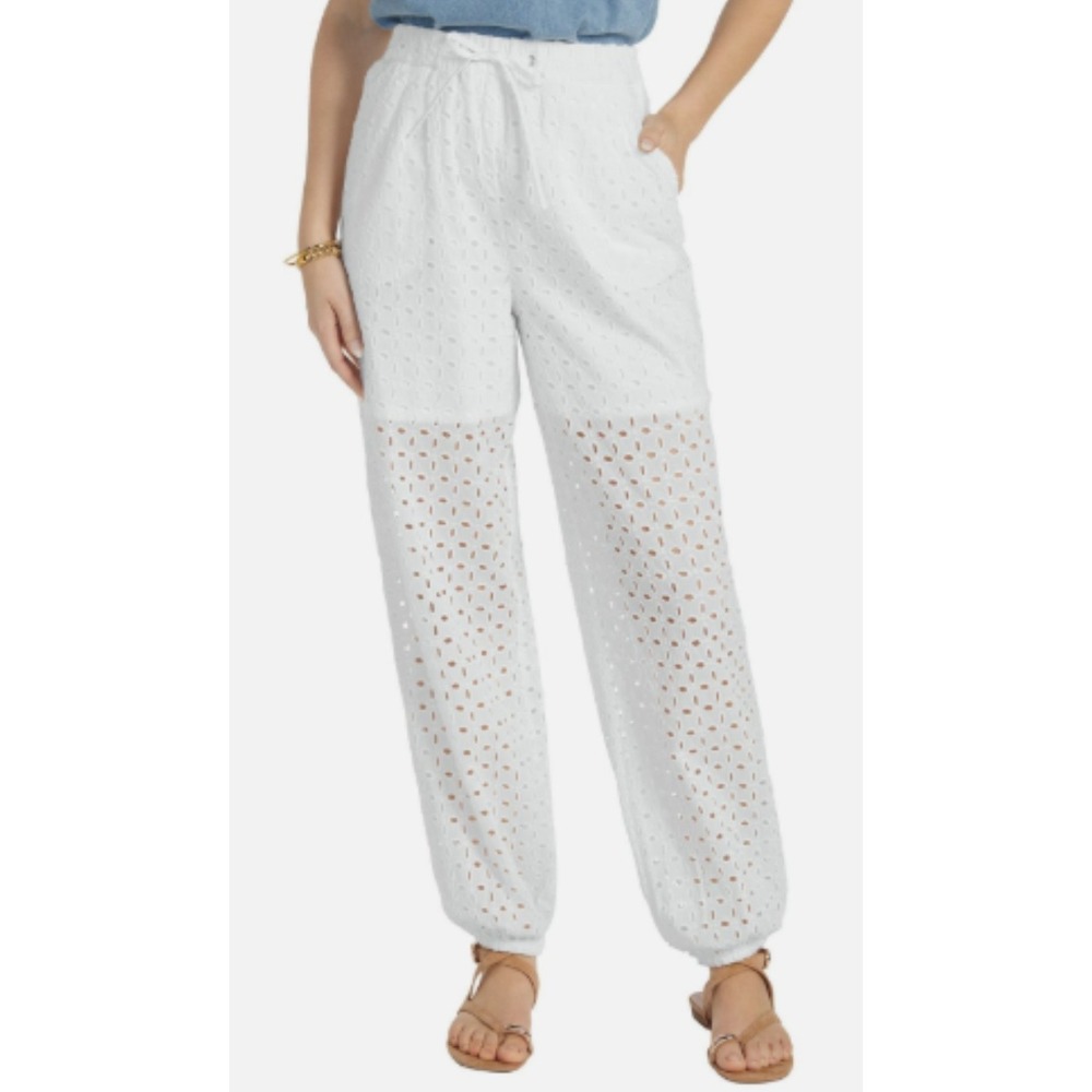 Masseys Swim Cover Up Pants 2X White Eyelet Cotton Relaxed Joggers Coastal Beach